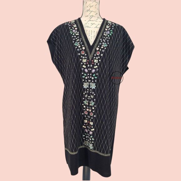 Zara Basic Jewel Print V Neck Shift Dress Black XL - Picture 2 of 11